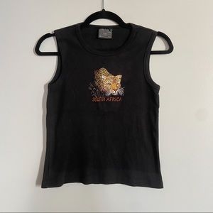 South Africa Cheetah Black Tank Top